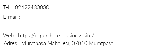 zgr Hotel Antalya telefon numaralar, faks, e-mail, posta adresi ve iletiim bilgileri